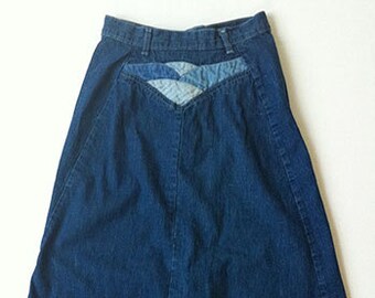 High Waist Denim Patchwork Skirt