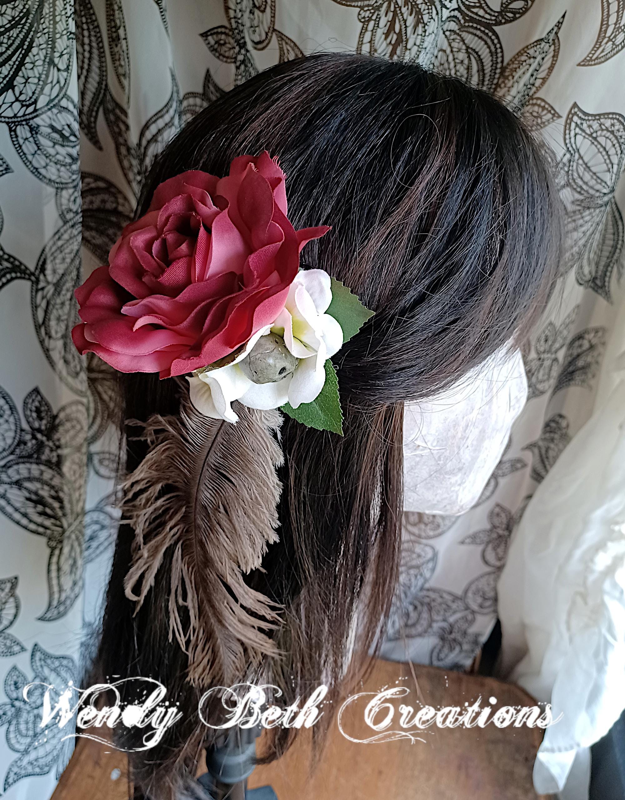 Beautiful Burgundy Wine Colored Dotted Ribbons Tulle Fascinator Headband & Clip. Caprilite UK Online | Caprilite Big Burgundy Fascinator Hat  main image 2