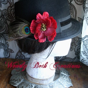 Red Poppy with Peacock Eye Hair Clip Fascinator or Hat Adornment image 8