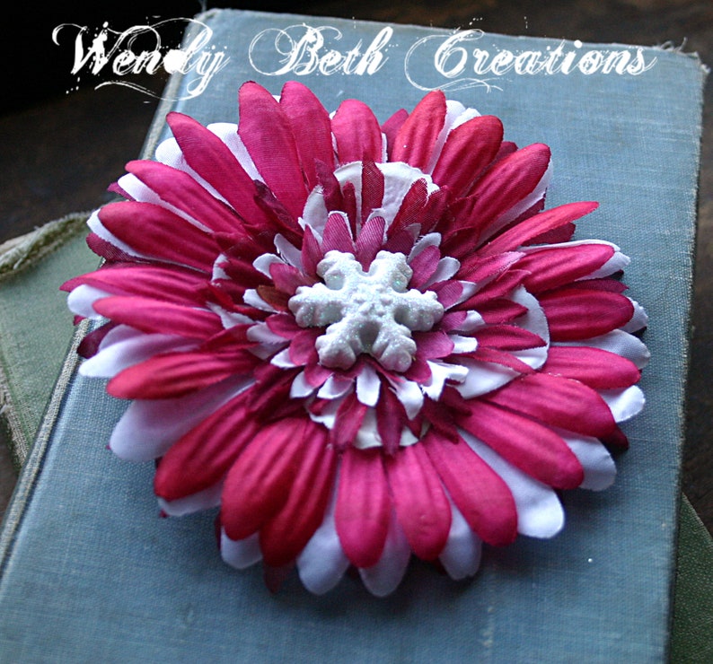 Raspberry Swirl Snowflake II Hair Ornament Clip Fascinator or Hat Adornment image 5