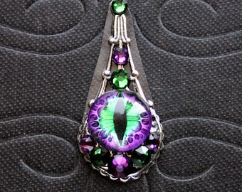 Purple and Green Dragon Eye Reusable Belly Dance Bindi or Steampunk Cosplay Skin Jewel with Swarovski Crystal Rhinestones