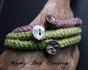 Nature Collection Vintage Yarn Romanian Cord Bracelet with Vintage Button Closure