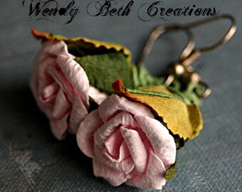 Blush Pink Paper Rose Earrings - Elegant, Boho, Romantic, Wedding - Made upon Order/Not Ready to Ship