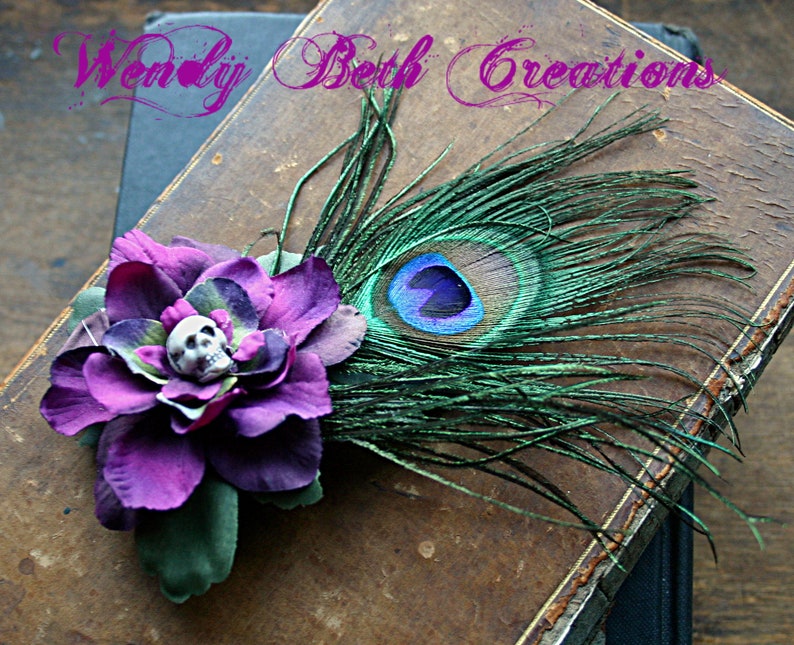 Plum Purple Gardenia With Mini Skull Center Hair Clip Etsy