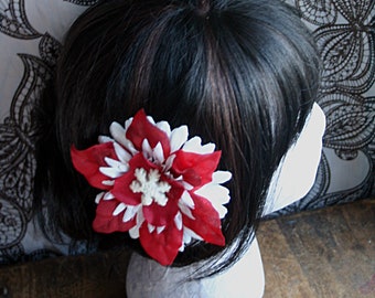 Red and White Snowflake Hair Winter Wonderland Clip Fascinator or Hat Adornment