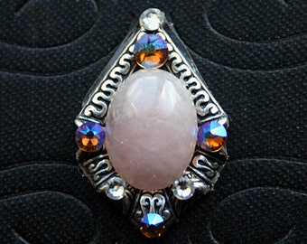 Rose Quartz Natural Gemstone Belly Dance Bindi Facial Jewelry or Cosplay Prosthetic with Swarovski Crystal Rhinestones