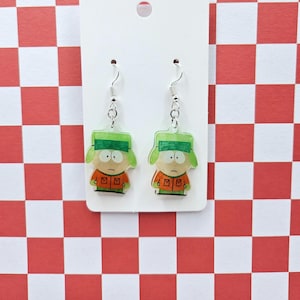 Kyle Southpark Funny Cute Dangle Resin Shrinkydink Hand Drawn Drop Earrings