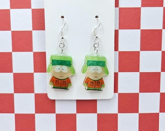 Kyle Southpark Funny Cute Dangle Resin Shrinkydink Hand Drawn Drop Earrings