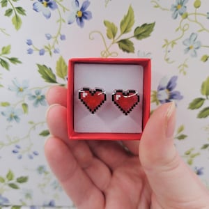 Pixel Heart Handmade Stud Resin Earrings
