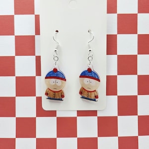 Stan Southpark Funny Cute Dangle Resin Shrinkydink Hand Drawn Drop Earrings