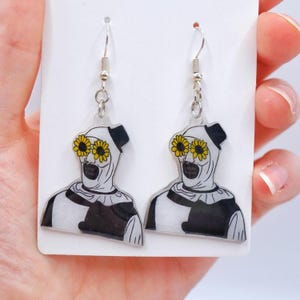 Terrifier Art The Clown Creepy Dangle Hook Shrinky Dink Resin Earrings