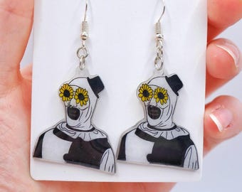 Terrifier Art The Clown Creepy Dangle Hook Shrinky Dink Resin Earrings