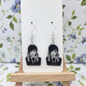 Kobeni Chainsawman Denji Anime Manga Resin Shrinkydink Dangle Hand Drawn Hook Earrings