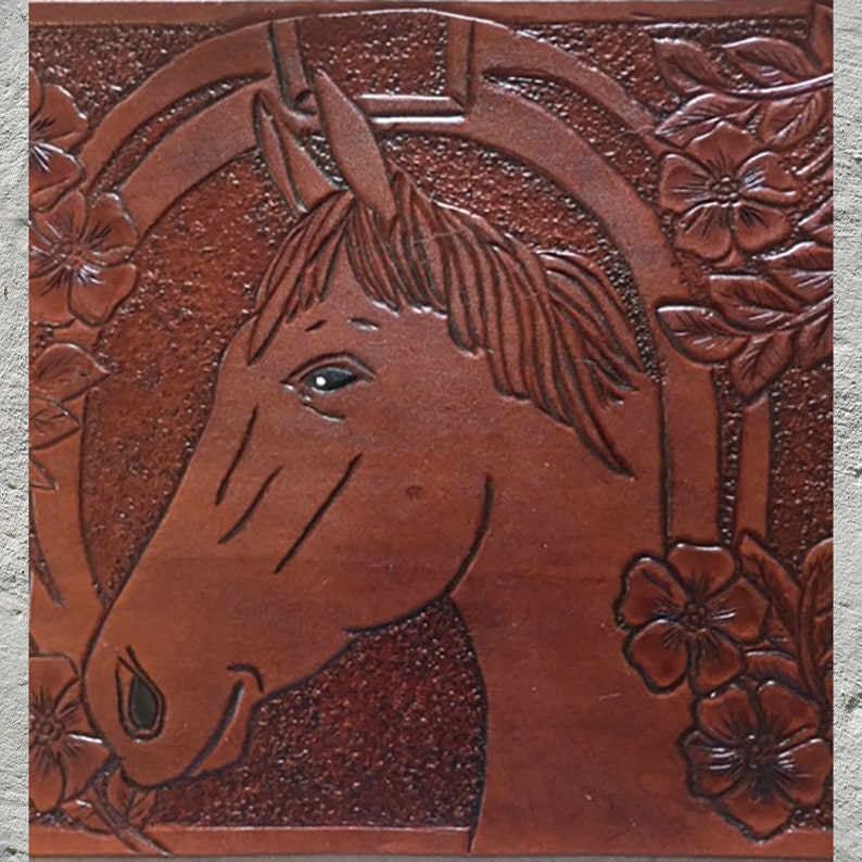 Horse Art Head Leather Wall Hanging Decor Brown Animal Home