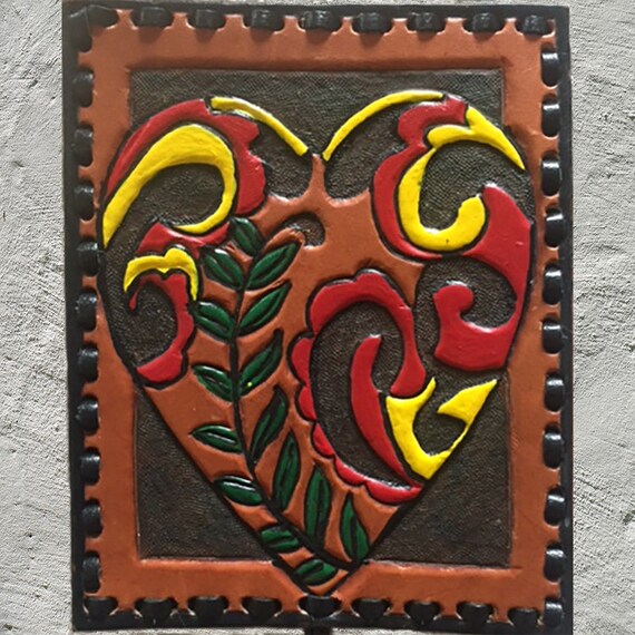 Heart Wall Art Leather Hanging Decor Red Love Gift Home