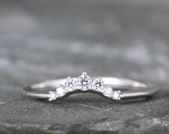 Diamond Wedding Band - Curved Bands - Contoured Diamond Band - Stacking Rings - Made to order