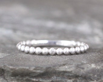 Skinny Bead Ring - Sterling Silver Stackable Band - Skinny Minimalist Ball Ring - Modern Wedding Band - Commitment Ring