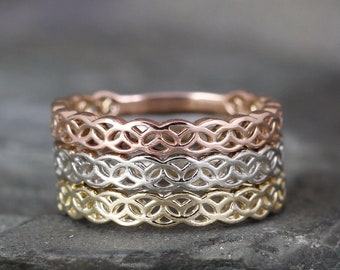 14K Gold Celtic Wedding Band - White, Rose or Yellow Gold - Celtic Knot Bands - Stacking Rings