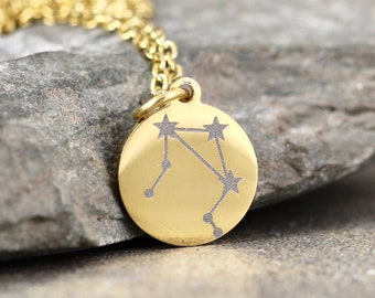 ZODIAC  Pendant - Engraved Personalized Necklace - Stainless Steel in Rose, Yellow or White - Made in Canada