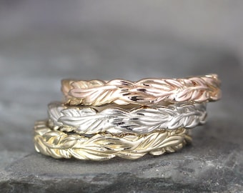 Leaf Wedding Band - 14K Gold - Your Choice of Rose White or Yellow - Outdoor Nature Inspired - Woodlands Weddings - Commitment Rings