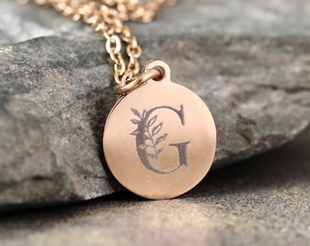 Initial Pendant - Engraved Personalized Necklace - Stainless Steel in Rose, Yellow or White - Made in Canada