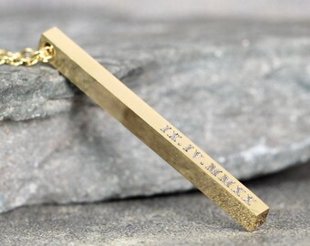 PERSONALIZED Engraved Bar Necklace with your Special Date in Roman Numerals - Stainless Steel in your choice of Rose, Yellow or Steel