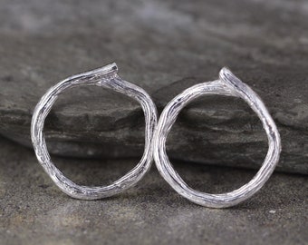 Twig Circle Earrings - Stud Style Pierced Earring - Tree Branch Earring - Made in Canada - Sterling Silver