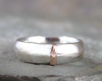 14K Rose Gold and Sterling Silver Band - Round Comfort Fit Style - Men's or Ladies Jewellery - 6mm Wedding Bands - Mixed Metal-Stacking Ring