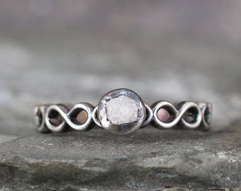 Raw Diamond Infinity Design Band Engagement Ring - Rough Uncut Diamond Rings - Infinity Wedding Set - Promise Rings - April Birthstone