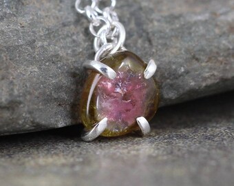 Watermelon Tourmaline Pendant - Raw Tourmaline Gemstone - October Birthstone Necklace - Pink & Green Tourmaline - Uncut Rough Gemstones