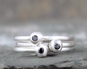 Black Diamond Promise Ring - Sterling Silver Stacking Rings - Engagement Rings - Matte Silver Ring - Black Gemstone Rings - Made in Canada