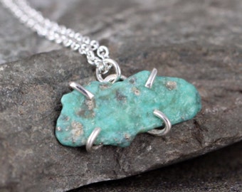 Turquoise Pendant - Rough, Raw Turquoise Necklace - Turquoise Nugget - Sterling Silver Handmade Jewellery - Blue Gemstone