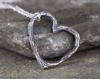 Twig Heart Pendant - Free Floating Heart - Sterling Silver Necklace - Woodlands and Nature Jewellery