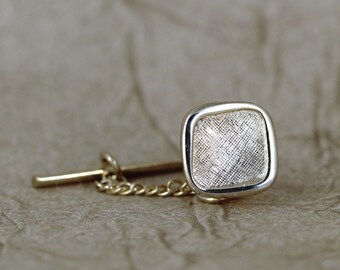 Vintage Tie Tack Pin - Gold Tone Finish - Square Shape - Formal Wear Accessory