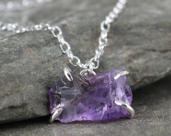 February Birthstone  - Amethyst Necklace - Raw Amethyst Pendant - Sterling Silver - Raw Purple Gemstone Jewellery - Made in Canada