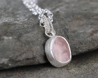 Rose Quartz Necklace in Sterling Silver - Minimalist Jewellery - Layering Necklace - Love Stone - Pink Gemstone