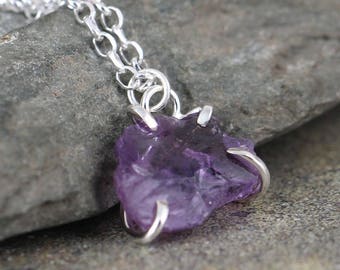 Amethyst Necklace - Raw Amethyst Pendant - Sterling Silver - February Birthstone - Raw Purple Gemstone Jewellery - Made in Canada