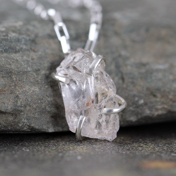 Raw Morganite Pendant Necklace - Blush Pink Morganite -  Rough Uncut Pink Gemstone - Sterling Silver Necklace - Rustic Pink Gemstone