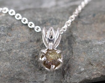 Montana Sapphire Pendant - Raw Uncut Montana Sapphire Necklace - Filigree Vintage Inspired Style - Sterling Silver-Bronze Color Raw Gemstone