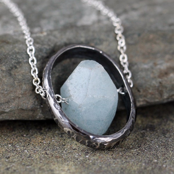 Aquamarine Necklace - Raw Nugget Aquamarine Pendant - Modern Rustic Jewelry - March Birthstone Jewellery - Blue Aquamarine Necklace