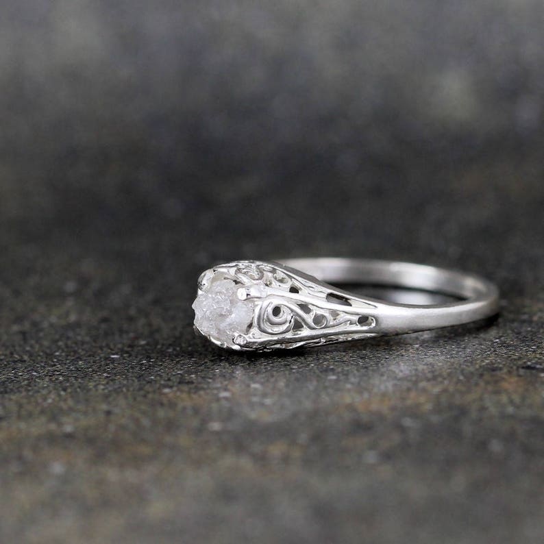 Antique Style Rough Diamond Engagement Ring Raw Uncut Rough Etsy