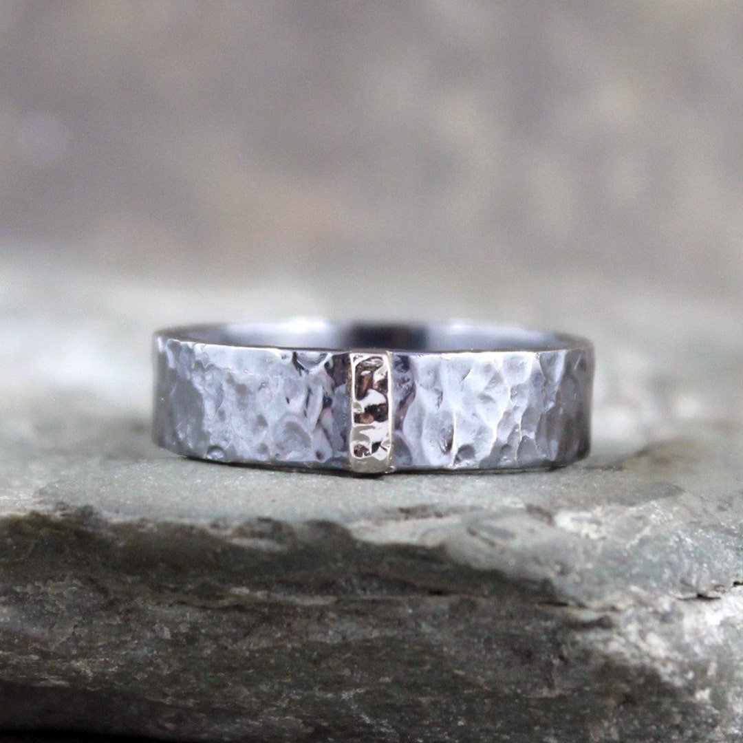 14K White Gold and Black Sterling Silver Band Flat Pipe - Etsy