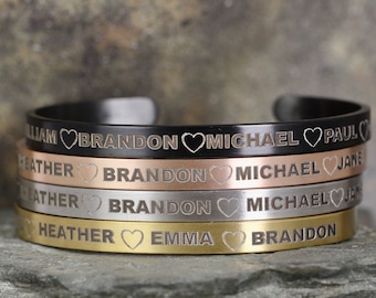 FAMILY Cuff Bracelet - Stainless Steel in your choice of rose, yellow, steel or black - Engraved with your family or friends names