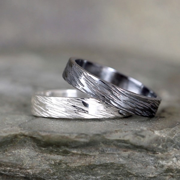 4mm Hammered Bark Texture Wedding Band – Sterling Silver – Commitment Rings – Wedding Bands – Unisex Design – Rustic – Tree Branch Finish