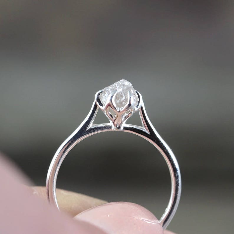 Raw Diamond Engagement Ring Basket Weave Setting Sterling Etsy