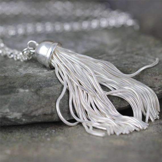 Long sterling silver tassel necklace clearance
