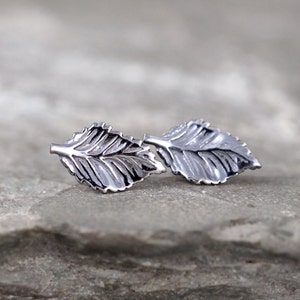 Leaf Earrings Sterling Silver Post Earring Little Leaf Dark Patina Nature Inspired Jewellery Made in Canada image 1