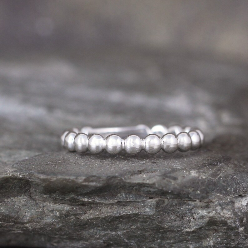 Sterling Silver Stackable Band Bead Ring Commitment Ring Modern Wedding Band Miniature Ball Ring