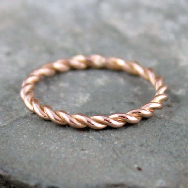 Rose Gold Band - Twist Band - 14K Rose Gold Ring - Stacking Ring - 14K Pink Gold Wedding Band - Friendship Ring