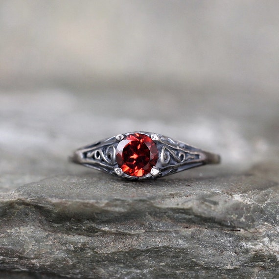 Dainty Birthstone Garnet Ring for Her, Silver Engagement Ring in Art Deco  Style, Special Gemstone Gift for Beloved - Etsy